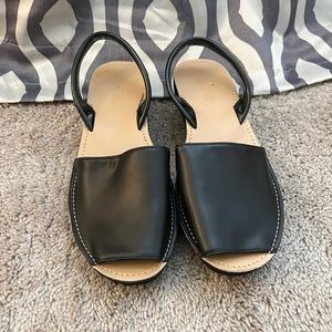 Slightly Worn Black Fine Glass Welt Sandals Makes Any Outfit Pop